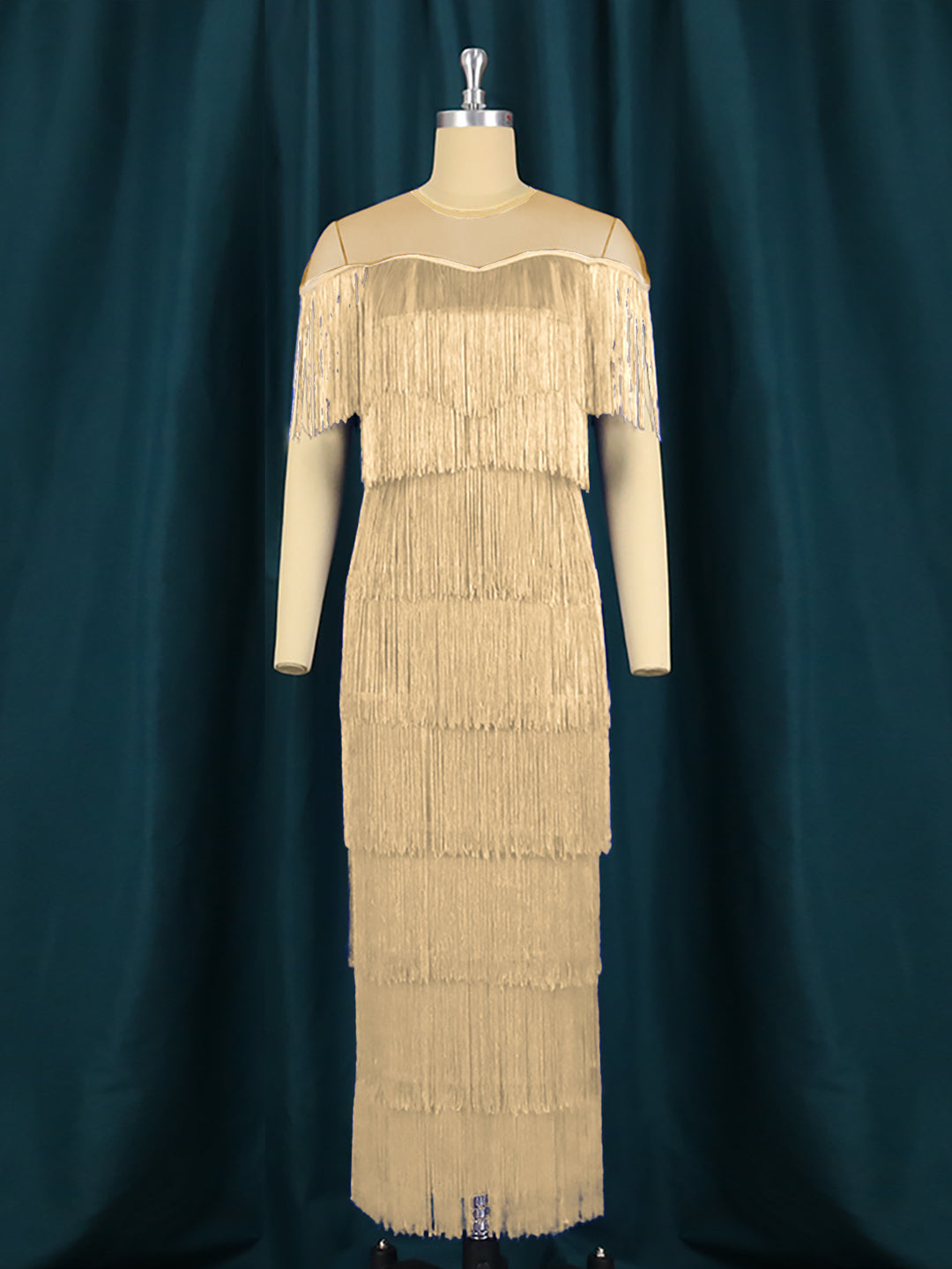 Damen Maxikleid mit Fransen R&B