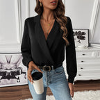 Damen Bluse mit modernem Wickeldesign und eleganten Puffärmeln R&B