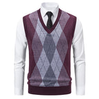 Herren V-Ausschnitt Strickpullover mit elegantem Rautenmuster
