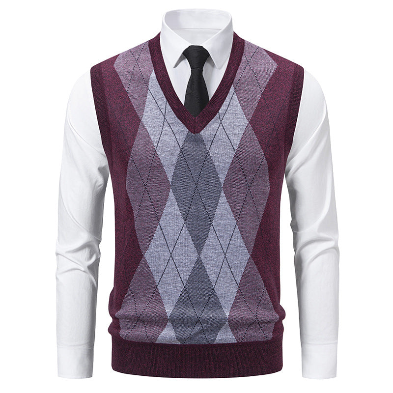 Herren V-Ausschnitt Strickpullover mit elegantem Rautenmuster