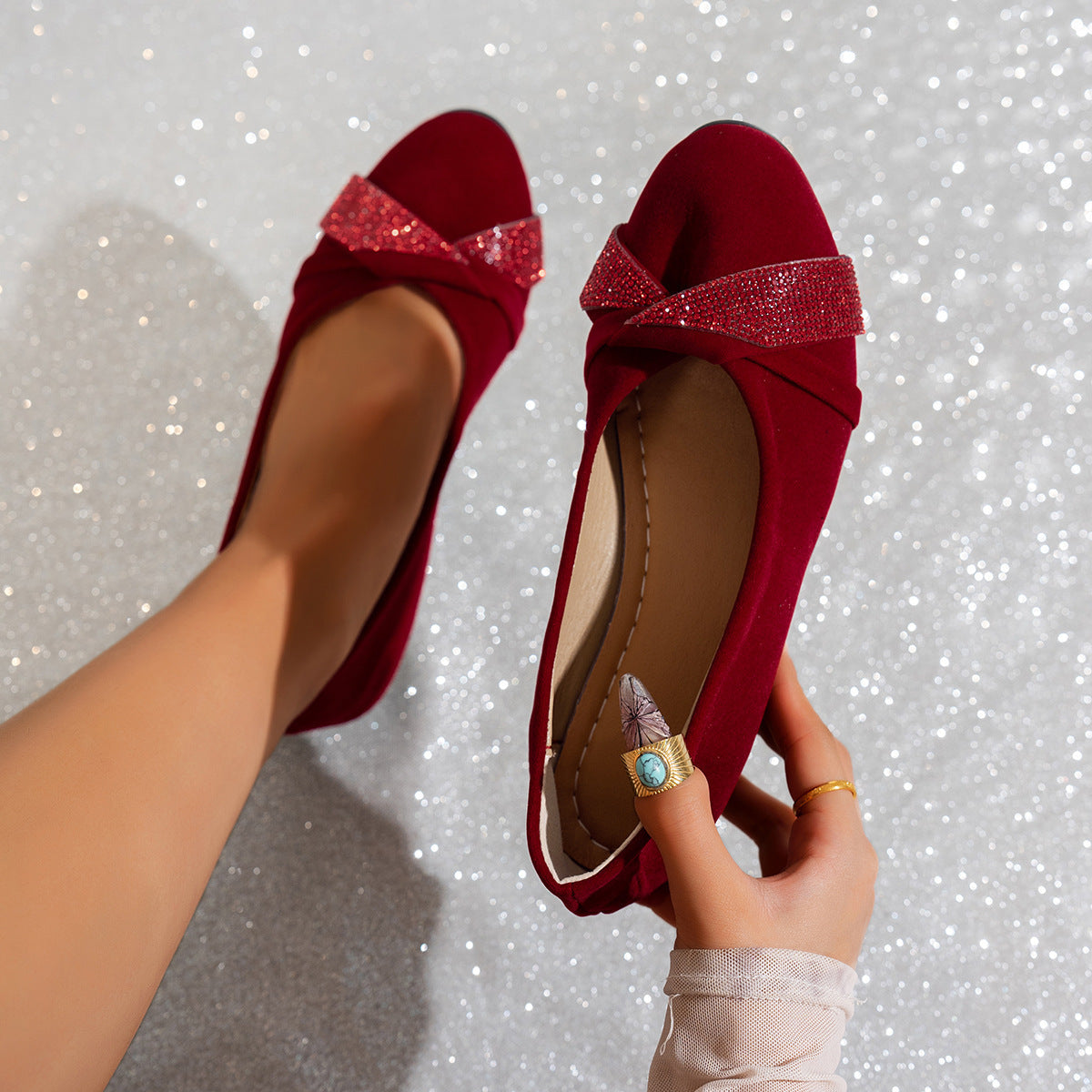 Damen Ballerina-Schuhe mit glamourösem Strass-Detail und bequemem Fußbett R&B