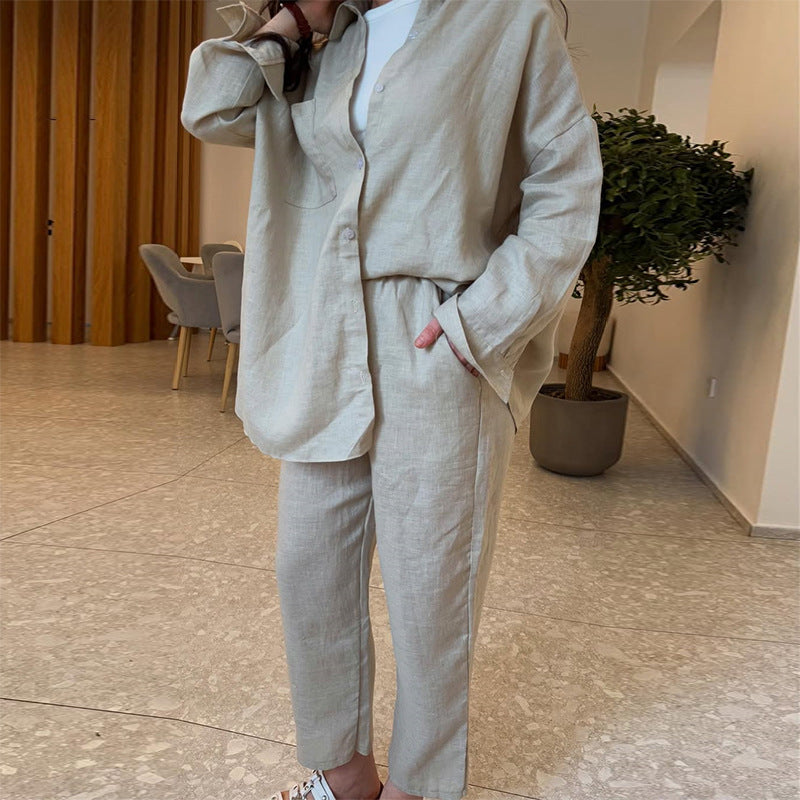 Damen leichte Leinenloungewear mit lockerer Passform R&B