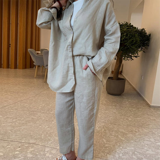 Damen leichte Leinenloungewear mit lockerer Passform R&B