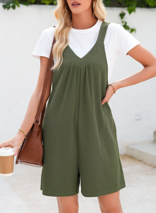 Damen Einteiliger Jumpsuit mit tiefem V-Ausschnitt und praktischen Taschen R&B