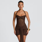 Damen Strandkleid mit raffiniertem Wickeldesign und charmanten Rüscheneffekt R&B