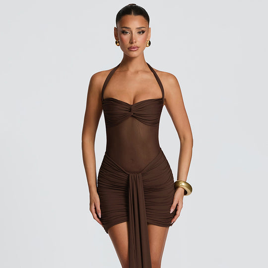 Damen Strandkleid mit raffiniertem Wickeldesign und charmanten Rüscheneffekt R&B