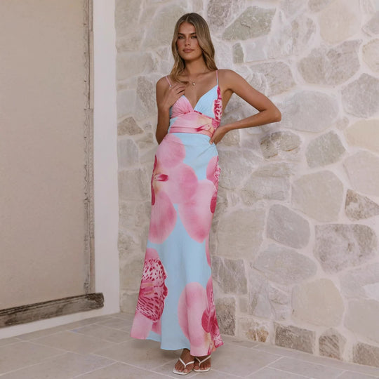 Damen Maxikleid mit floralem Design und raffinierten Rüschendetails R&B