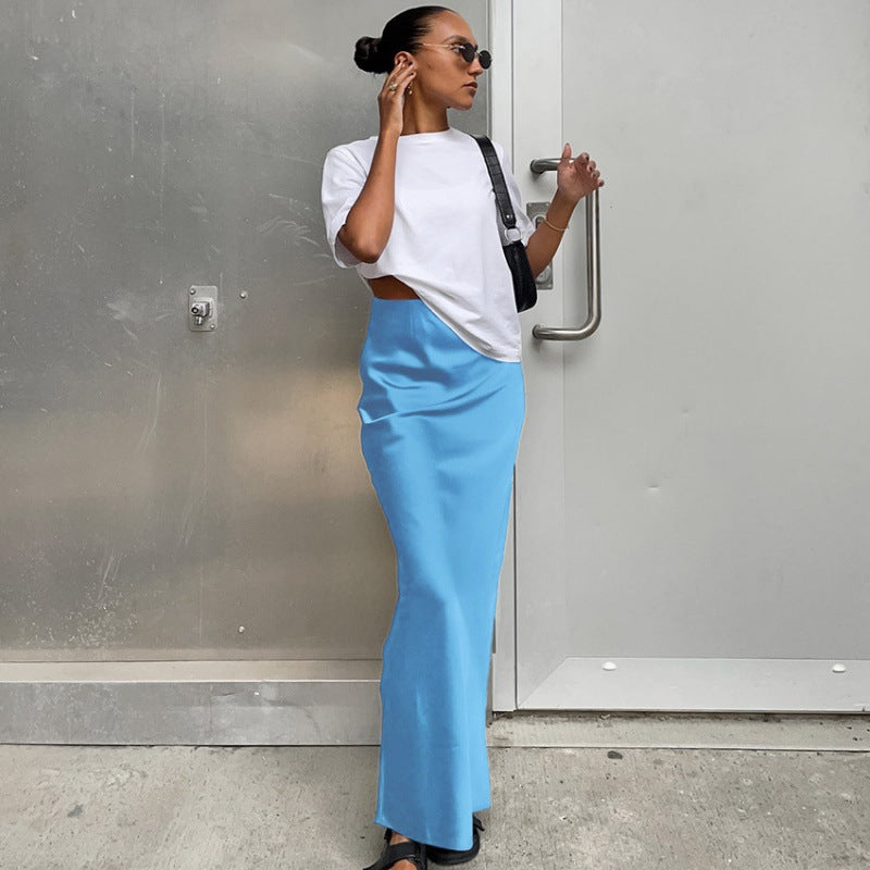 Damen Bodenlanger Satin Maxi-Rock R&B
