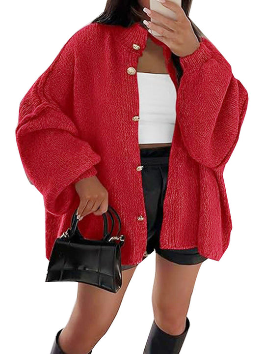 Damen Flauschige Strickjacke mit überschnittenen Schultern R&B