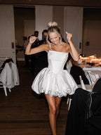 Damen Rüschensminikleid mit schulterfreiem Design und voluminösem Rock R&B