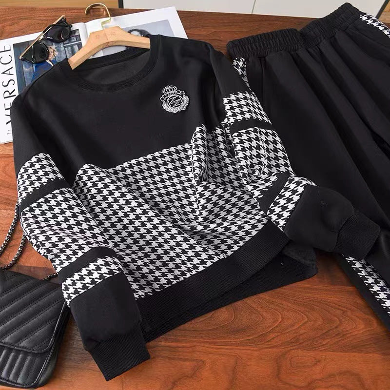 Damen modisches Sweat-Set mit karierter Struktur und lässigem Schnitt R&B