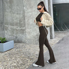 Damen Langarm Cropped Top und Flared Pants Set R&B