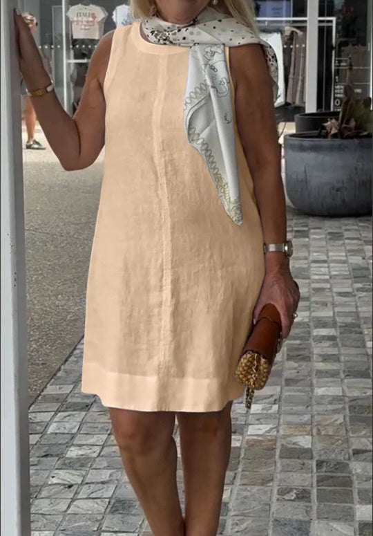 Damen Sommerkleid aus leichtem Leinenstoff mit modischem Halstuch R&B