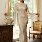 Damen Glamouröses Pailletten-Abendkleid mit schwingenden Ärmeln EB