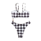 Damen Bandeau-Bikini mit elegantem Rüschendetail und Karomuster R&B