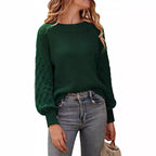 Damen modischer Strickpullover mit strukturierten Ärmeln und Rundhalsausschnitt R&B