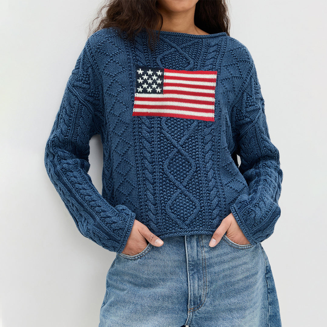 Damen Strickpullover mit amerikanischem Flaggen-Design R&B
