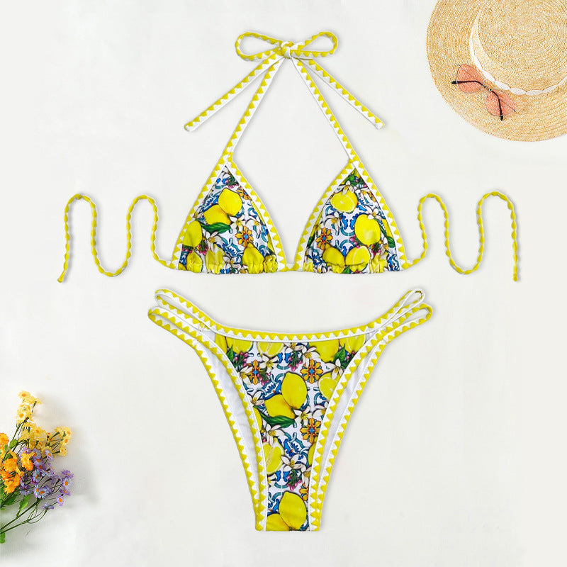 Damen Triangel-Bikini mit fröhlichem Zitrusmuster R&B