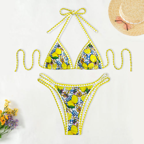 Damen Triangel-Bikini mit fröhlichem Zitrusmuster R&B