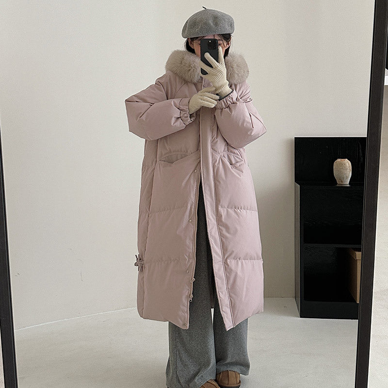 Damen Lange gefütterte Winterjacke mit hochwertigem Kunstfellkragen und praktischen Taschen R&B