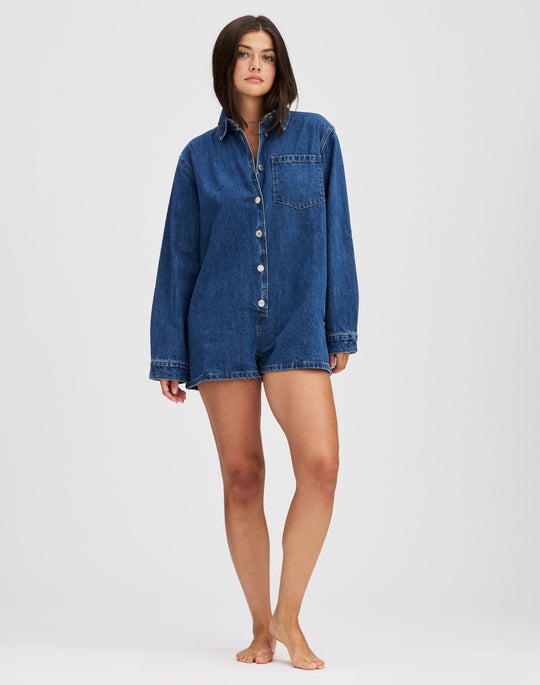 Damen Jeans-Overall mit Kurzarm und praktischen Taschen R&B
