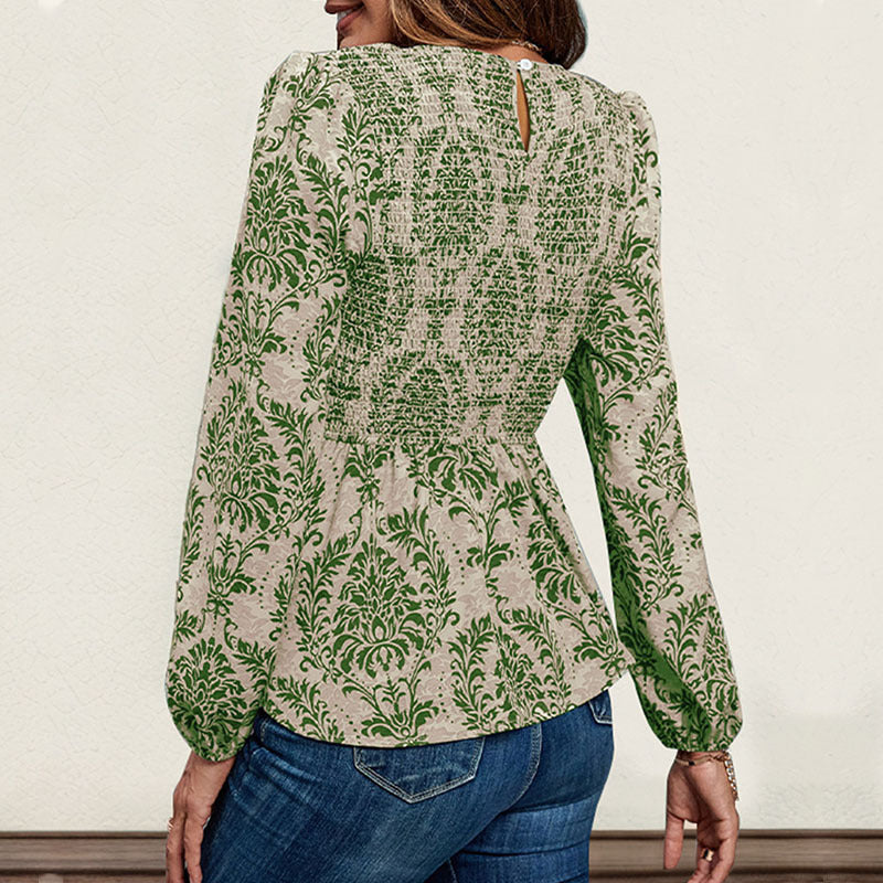 Damen Oberteil mit floralem Design und gerafftem Saum R&B