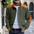 Herren nan gerippte Stehkragen-Sweatjacke mit durchgehendem Reißverschluss, Schulter- und Ellbogen-Patches R&B