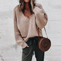 Damen lässiger V-Pullover mit weitem Schnitt und feiner Strickstruktur R&B