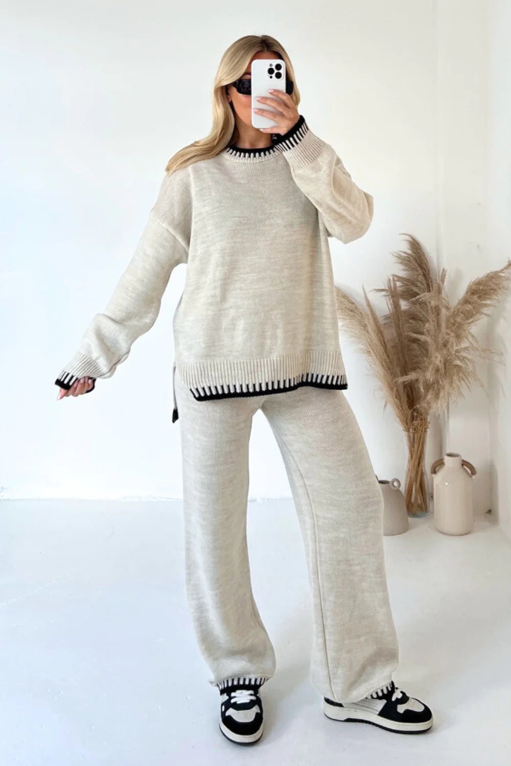 Damen Übergröße Strick-Anzug mit kontrastierenden Details R&B