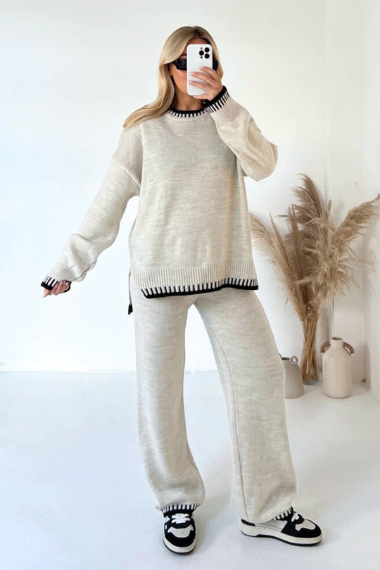 Damen Übergröße Strick-Anzug mit kontrastierenden Details R&B