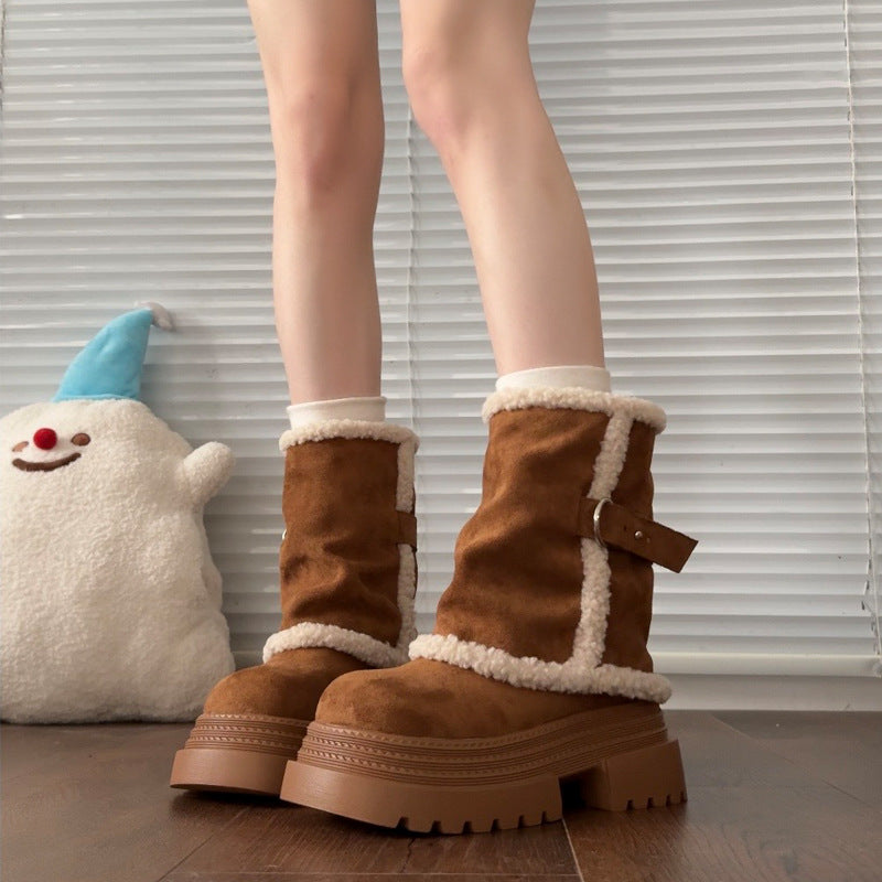 Damen kuschelige Winterstiefel mit modischer Schnallenverzierung R&B