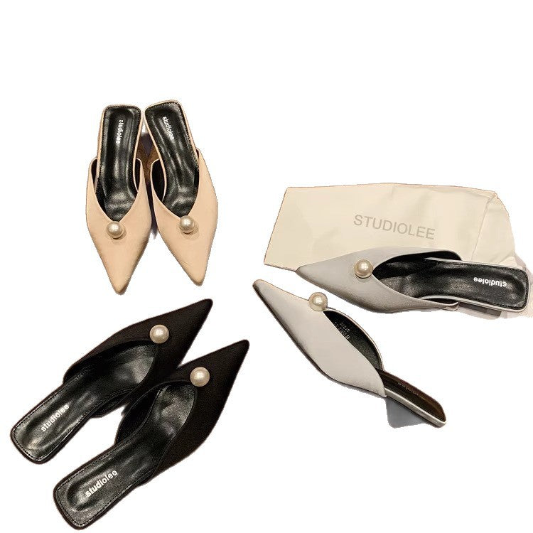 Damen Slingback-Schuhe mit geschwungenem Absatz und eleganter Perlen-Applikation R&B