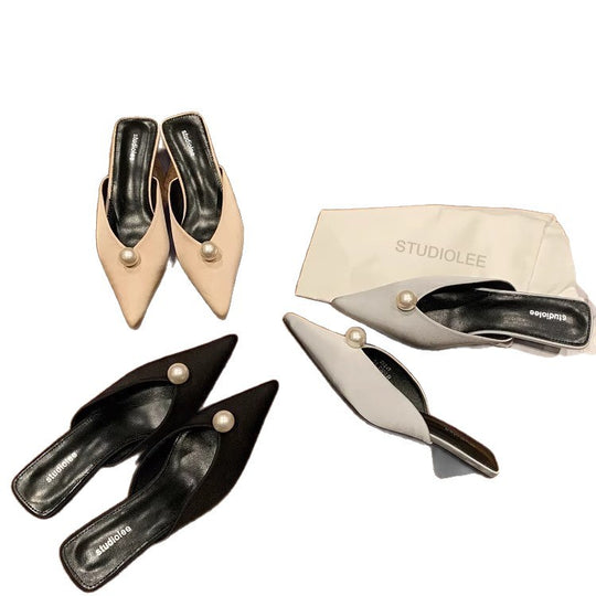 Damen Slingback-Schuhe mit geschwungenem Absatz und eleganter Perlen-Applikation R&B