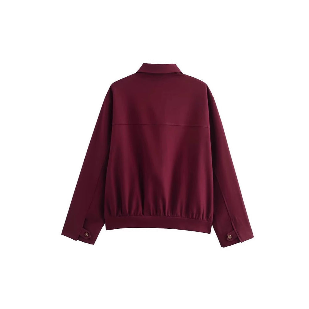 Damen langärmlige Utility-Jacke mit praktischen Taschen und hohem Kragen R&B