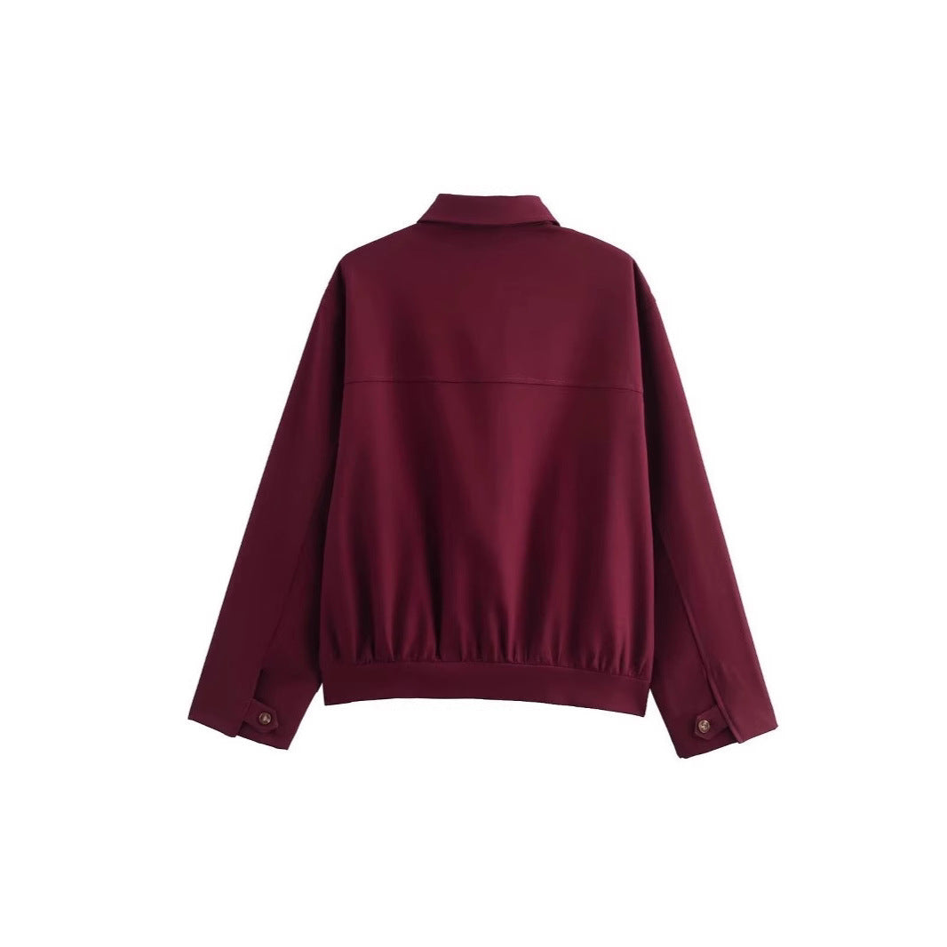Damen langärmlige Utility-Jacke mit praktischen Taschen und hohem Kragen R&B
