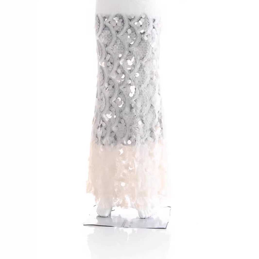 Damen Maxirock mit einzigartigem Volantdesign und transparenter Spitze R&B