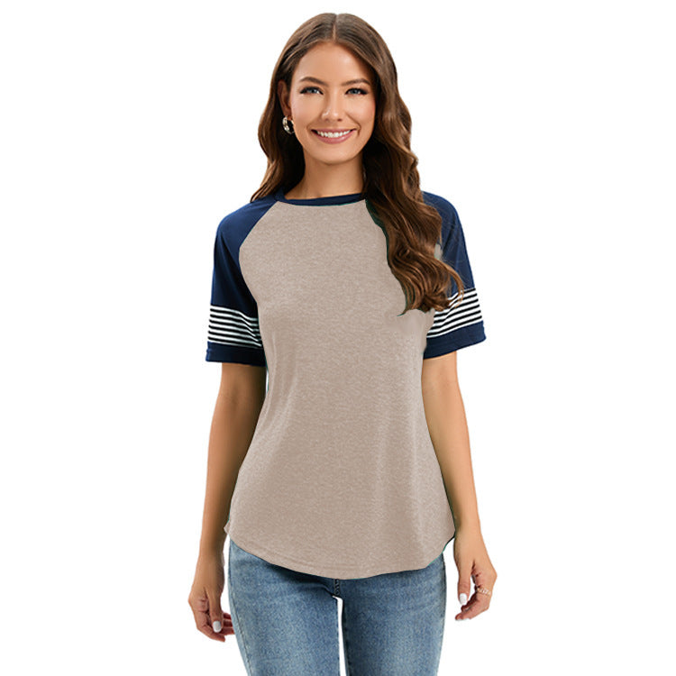 Damen sportliches Raglan-T-Shirt mit Streifenmuster R&B