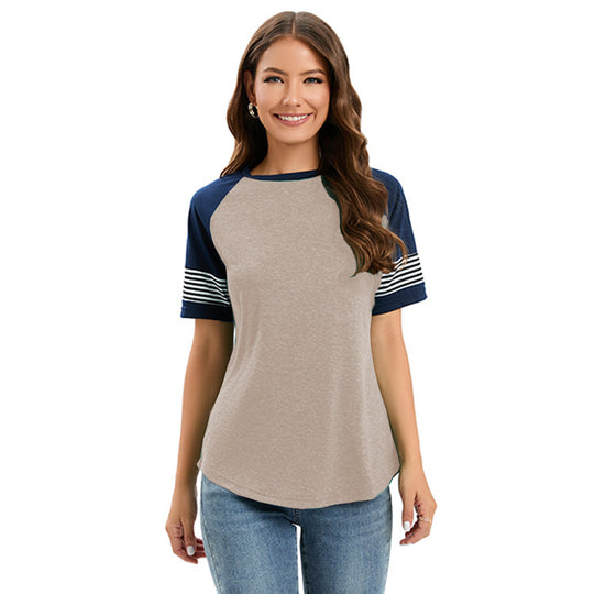 Damen sportliches Raglan-T-Shirt mit Streifenmuster R&B