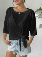 Damen lässiges Oberteil mit floralem Design und seitlichem Knoten R&B
