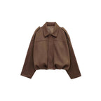 Damen lockere Cropped Jacke aus Wildlederimitat R&B