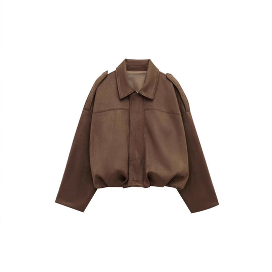 Damen lockere Cropped Jacke aus Wildlederimitat R&B