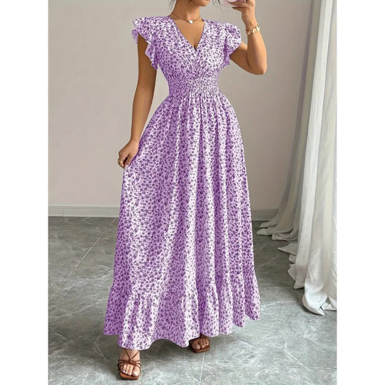 Damen Maxikleid mit floralem Rüschendesign und elastischem Taillenteil R&B