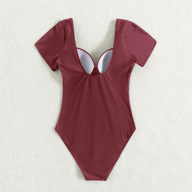 Damen Einteiler Badeanzug mit elegantem Bustier-Schnitt und kurzen Ärmeln