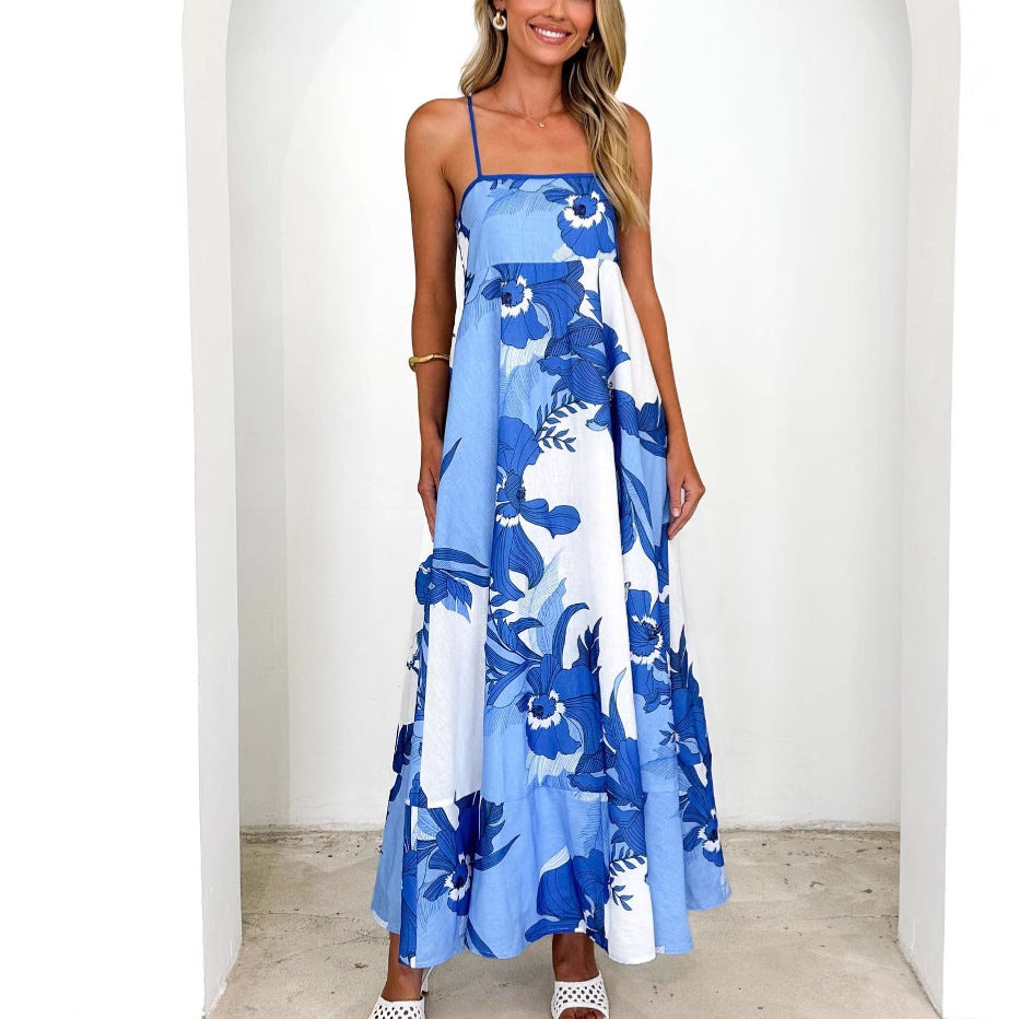 Damen Maxikleid mit filigranem Blumenmuster und schmalen Trägern R&B