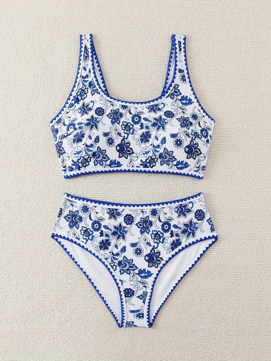 Damen Hochtailliertes Bikini-Set mit floralem Design R&B