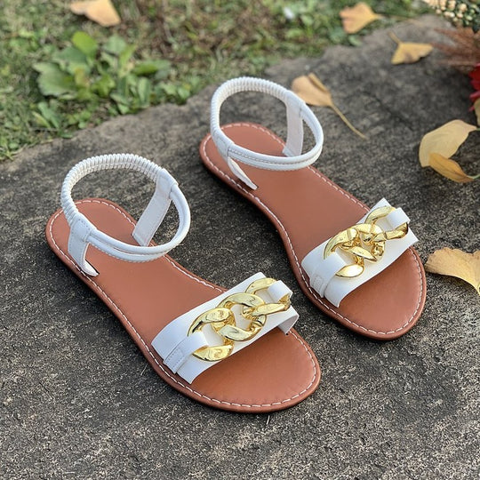 Damen elegante Riemchen-Sandalen mit auffälliger Schmuckapplikation R&B