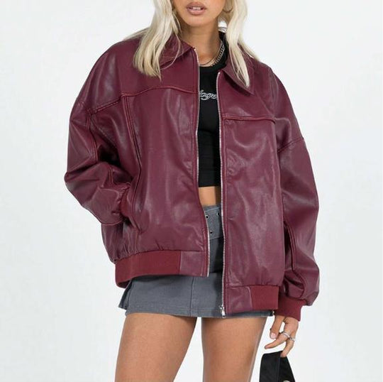 Damen Kunstleder Jacke im modernen Oversized-Stil R&B