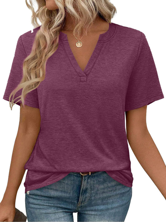 Damen V-Ausschnitt Kurzarm T-Shirt aus angenehmem Baumwollmix mit lässigem Schnitt R&B