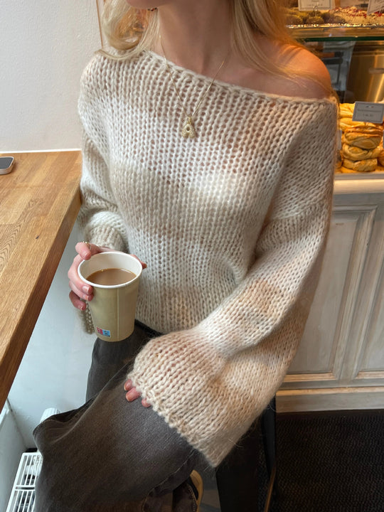 Damen Grober Strickpullover mit weitem Schnitt und breiten Ärmeln R&B