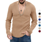 Herren Langarm-Rippenpullover mit tiefem V-Ausschnitt und modernem Schnitt R&B